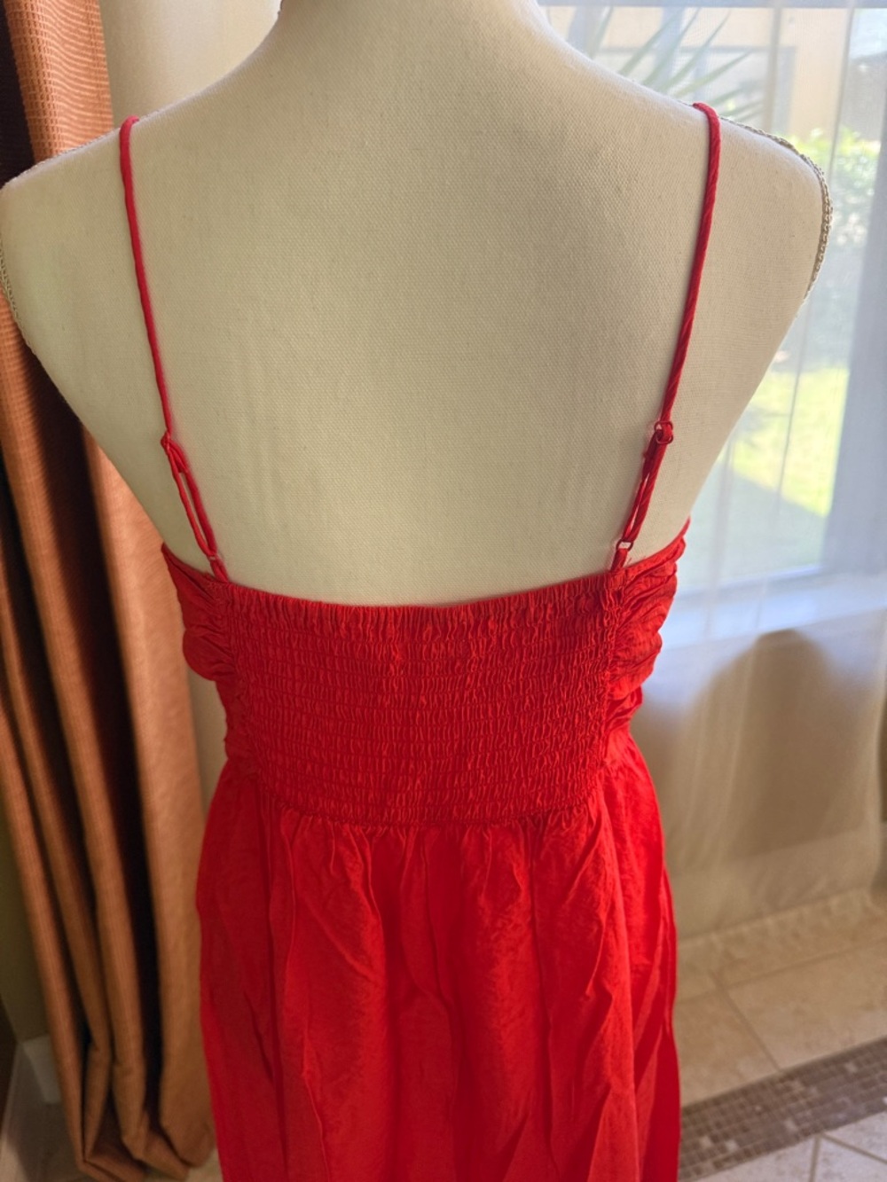 Women’s Red Ruched Spaghetti Strap Dress - Picture 3 of 6